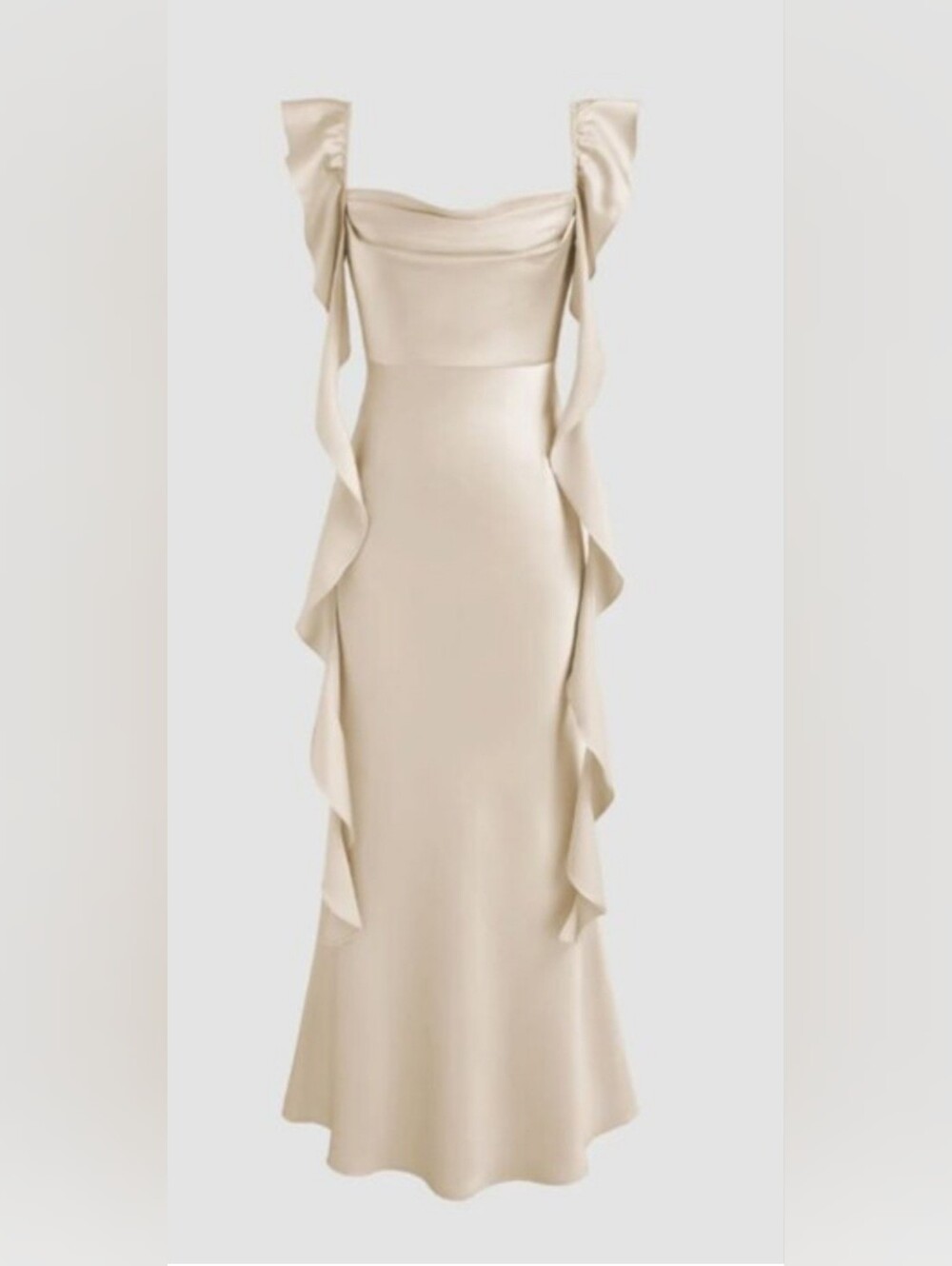 Cider Cream Ruffle Satin Dress